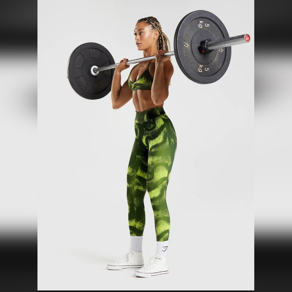 GYMSHARK Power Leggings - High Waisted - Small- Neon Green Print